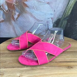 J. Crew Pink Microsuede Criss Cross Slide Sandals